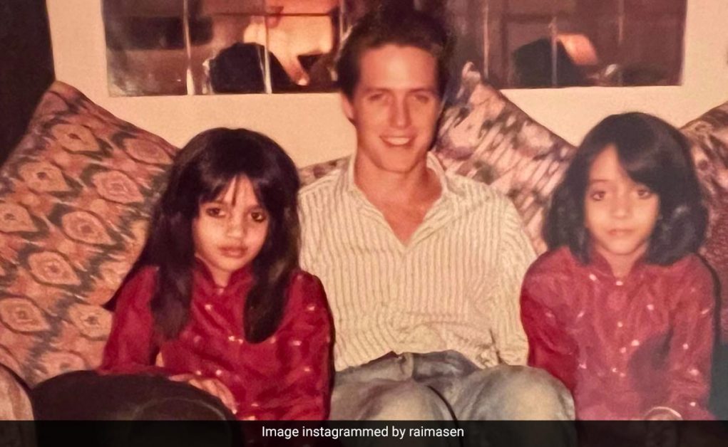 A Very Young Hugh Grant With Even Younger Raima And Riya Sen